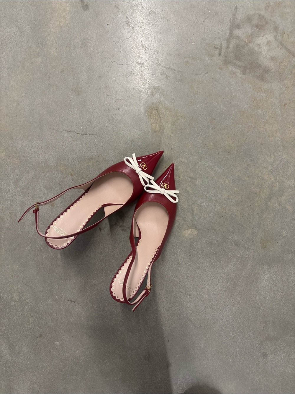 Women's Burgundy Pointed Slingback Flats with Bow